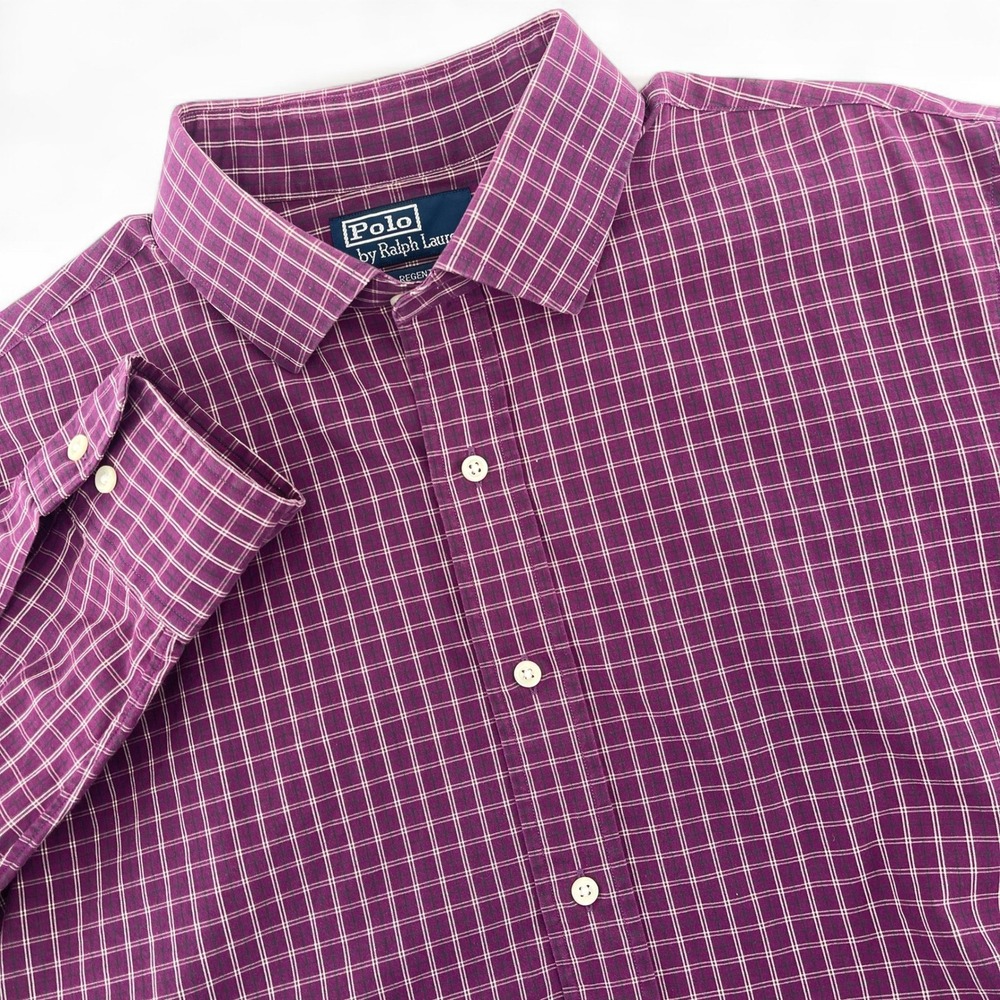 Polo by Ralph Lauren Purple Plaid Mens Dress Shirt Regent Custom Fit 17 XL